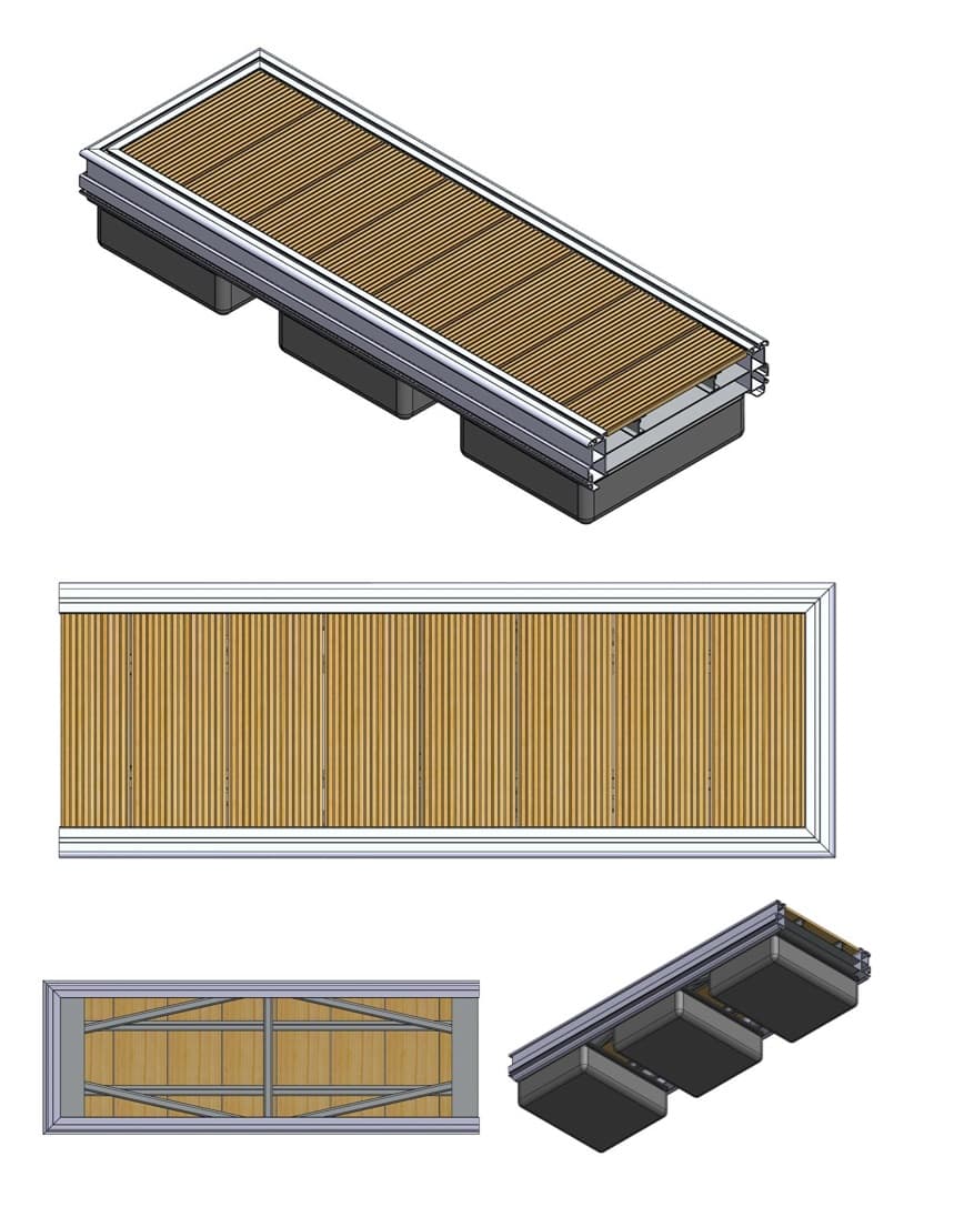 Multiple views of dock frame assembly