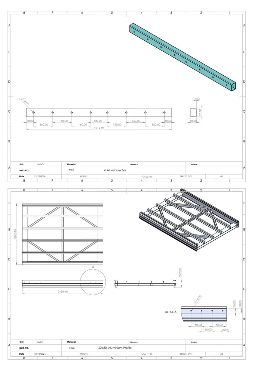 Dimensioned engineering drawings for ExpressDocks modular system