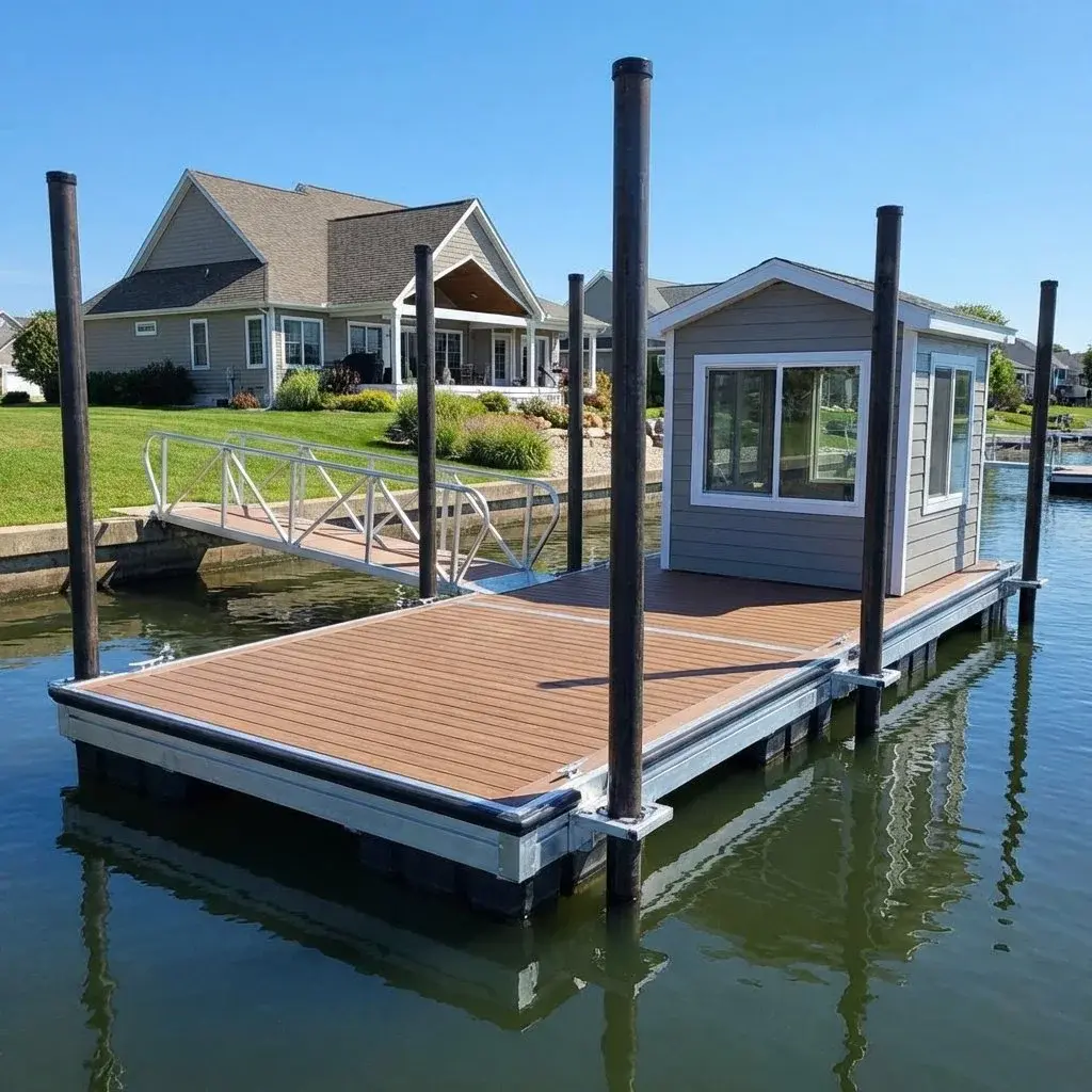 Waterfront boathouse with rooftop deck