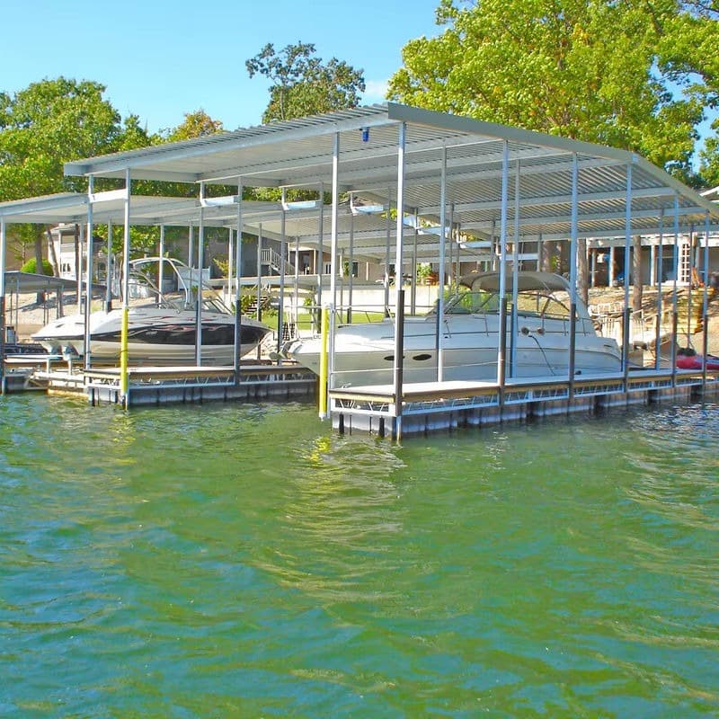 Dual covered boat slip with aluminum canopy