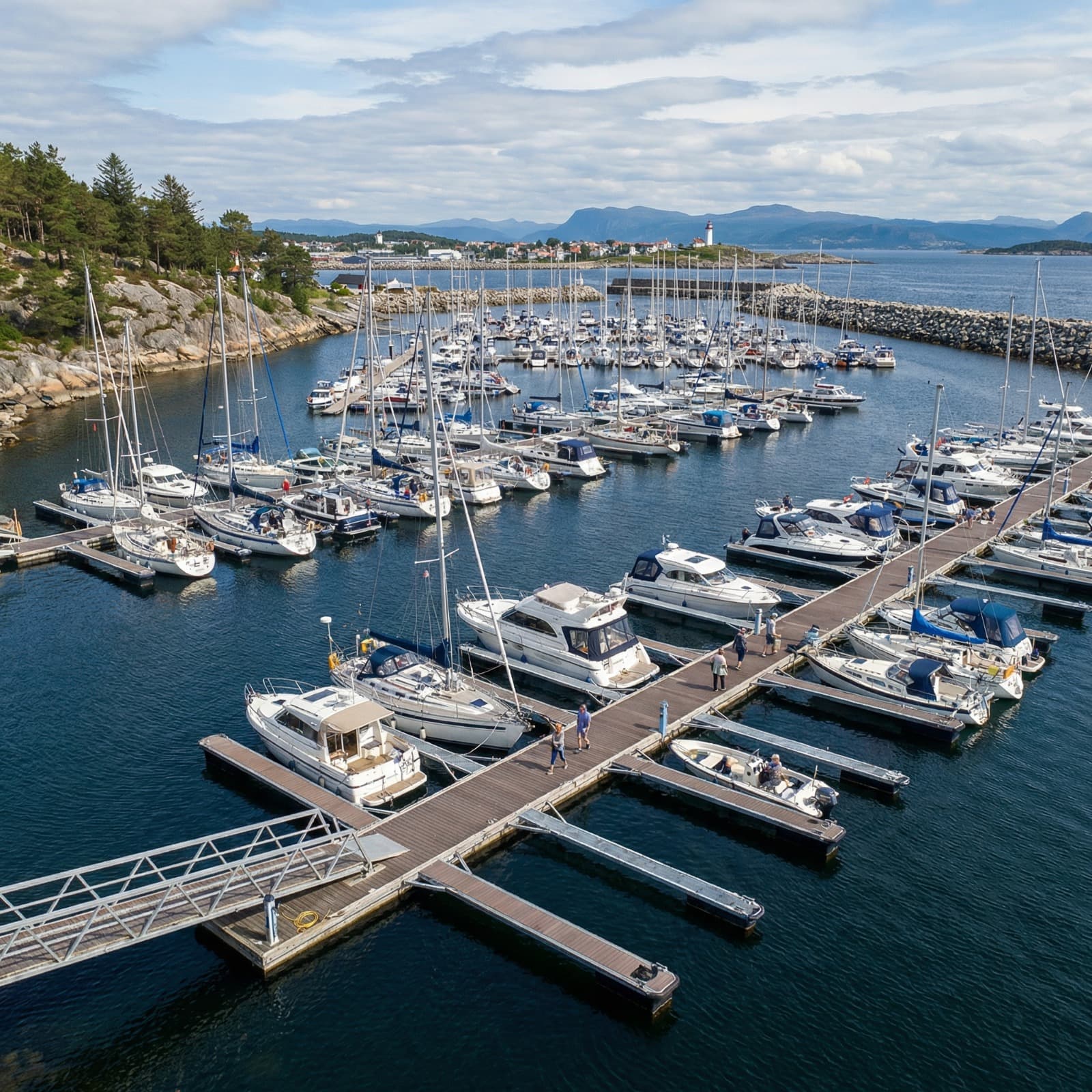 Full marina aerial — aluminum floating dock system