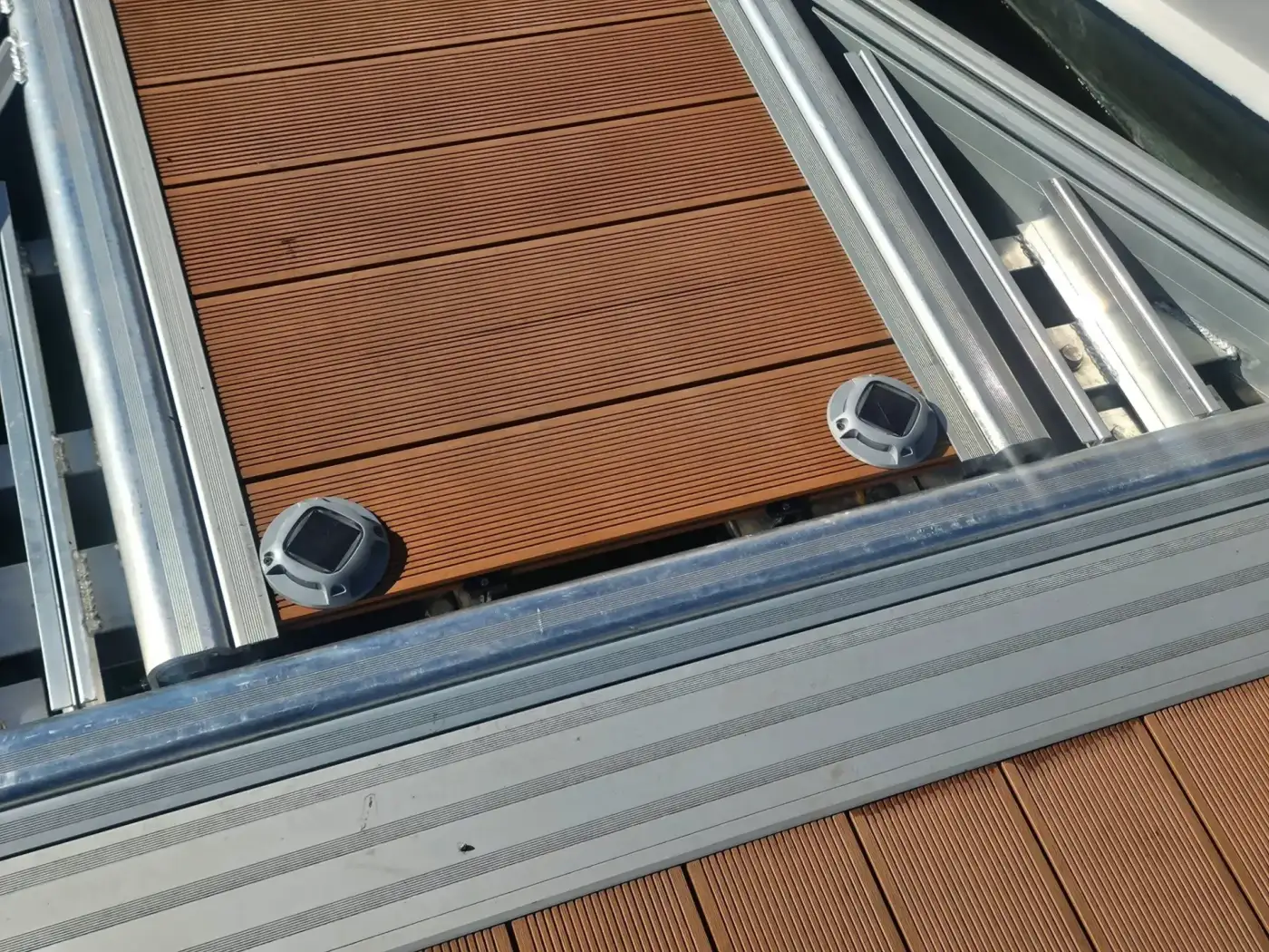 Aluminum dock detail — composite decking close-up
