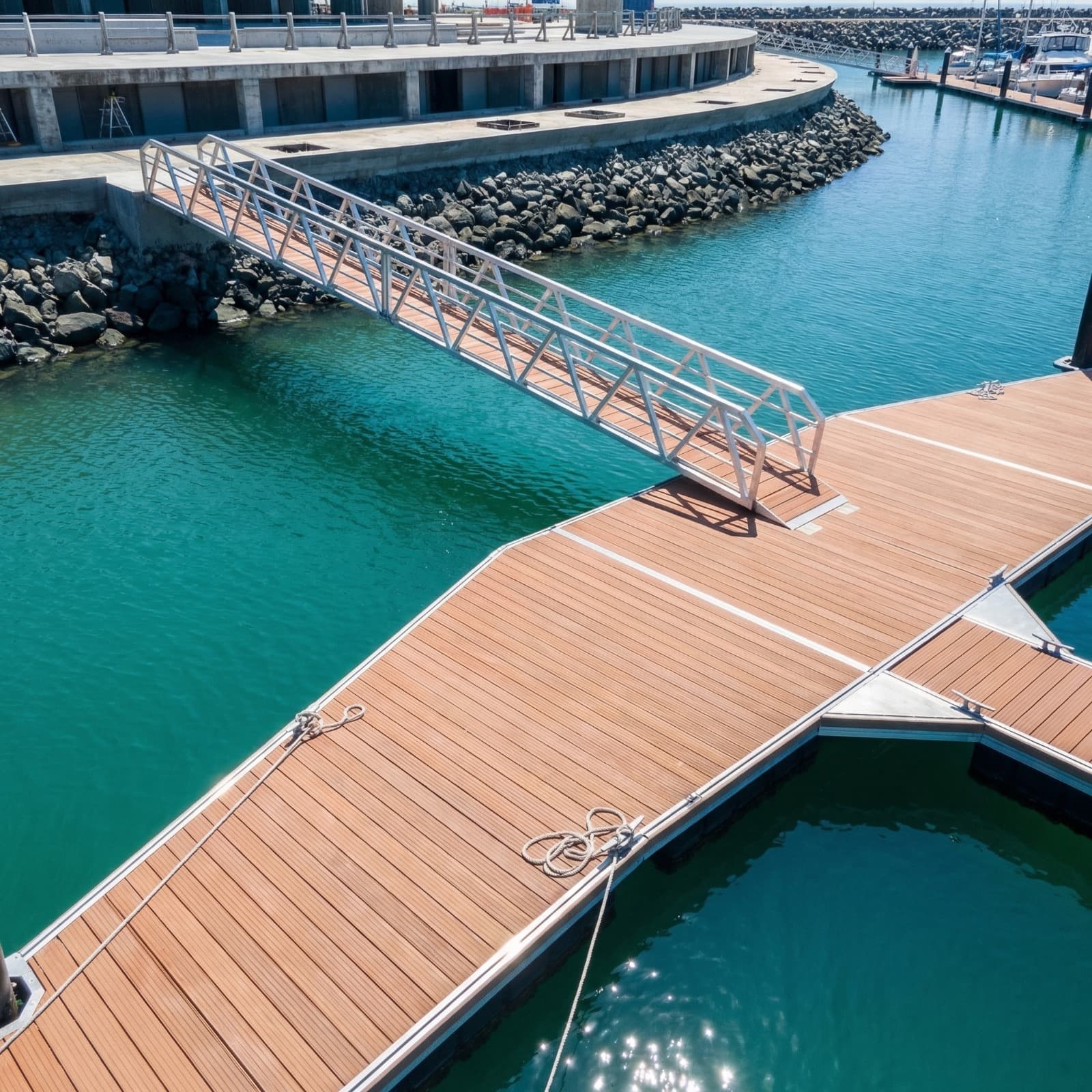 Aerial view of gangway and floating dock