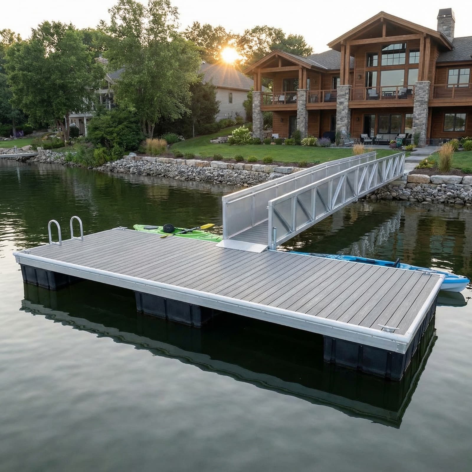 Floating dock with aluminum gangway system