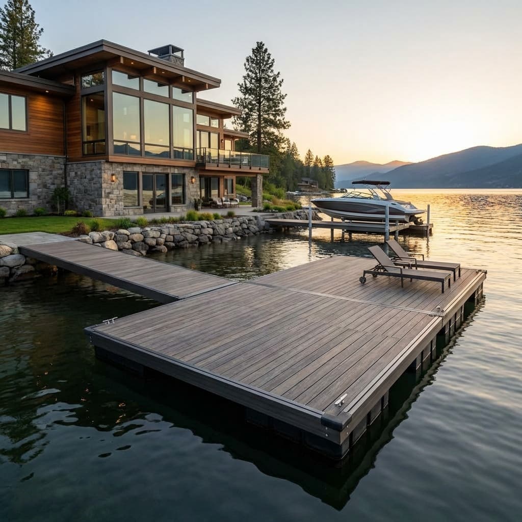 L-shaped dock with lounge deck section