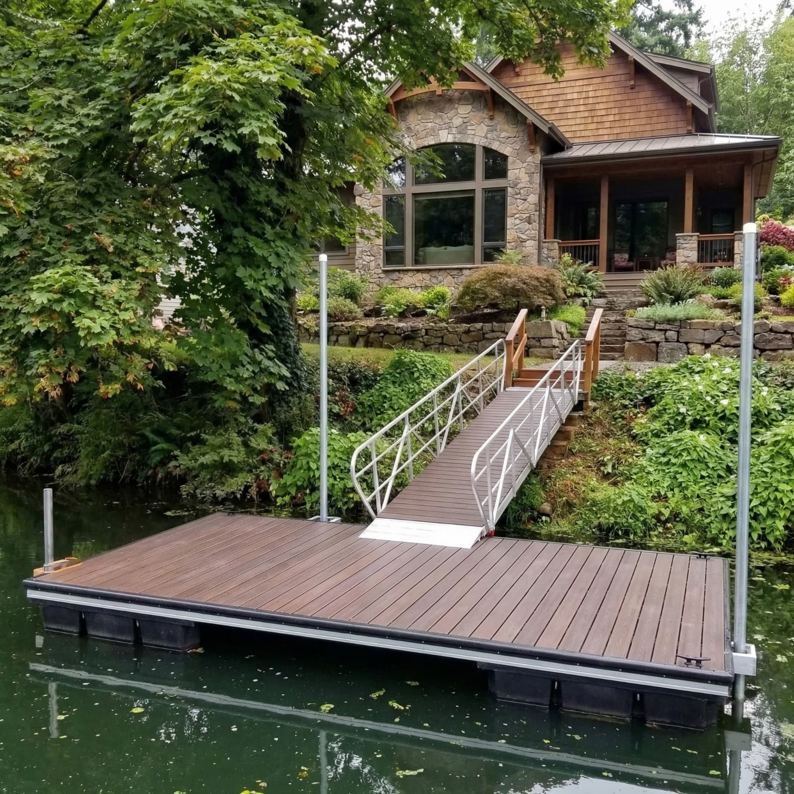 Aluminum dock system installed at private waterfront