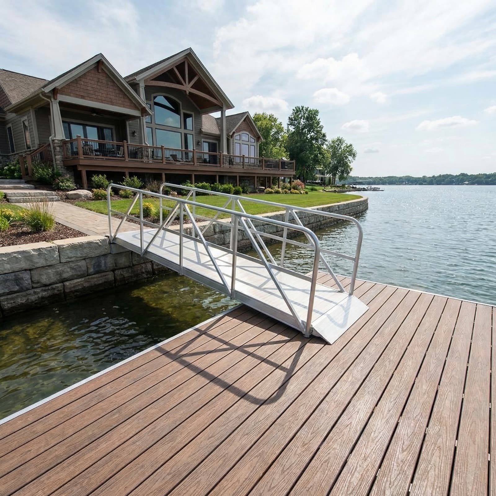 Aluminum dock on calm water